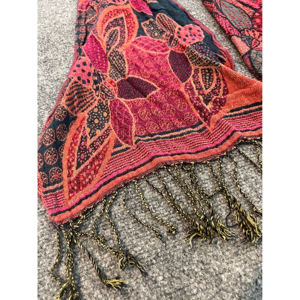 Sacred Threads Boho Patchwork Floral Paisley Fringe Scarf Hippie Artsy - Picture 2 of 5